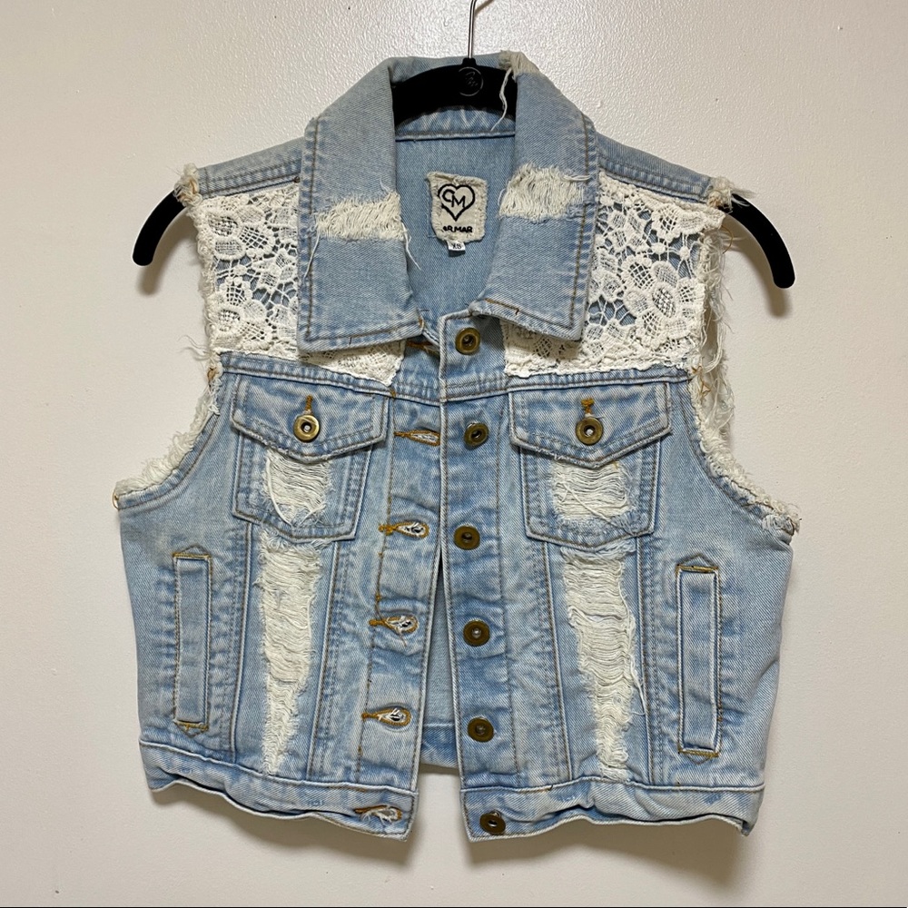 Carmar Distressed Lace Denim Vest size XS LIKE NEW
